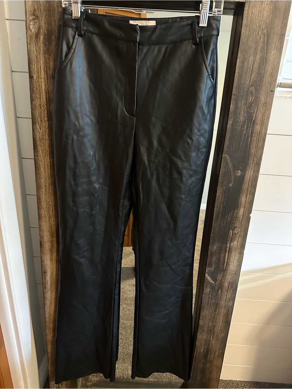 MESHKI Black Faux Leather Straight Leg Pants High Rise Size M Concert Minimalist